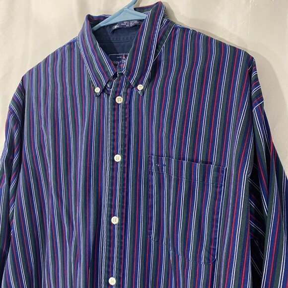 John Ashford Mens Shirt Large Blue Striped Long Sleeve Button Down Casual Pocket - Picture 3 of 6